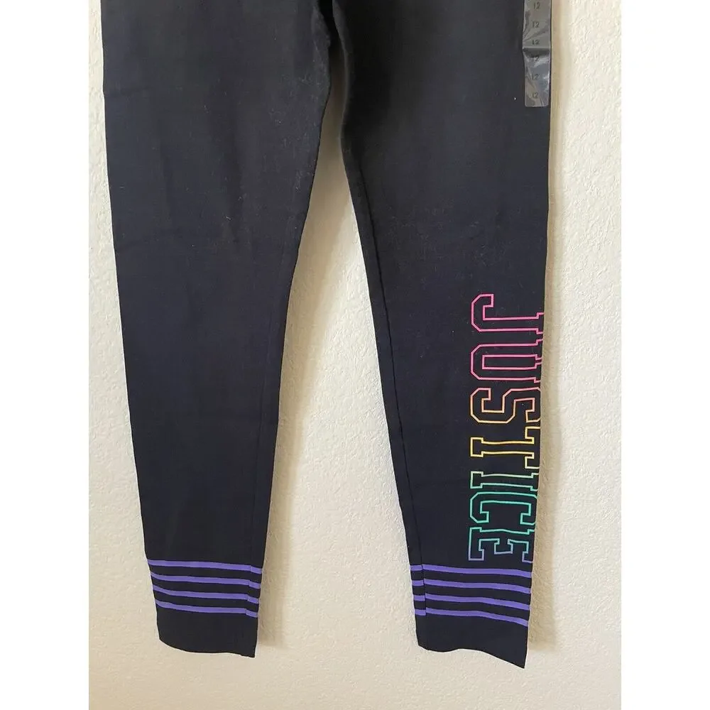 Lot Of 2 Justice Black Gray Striped High Waist Full Length Leggings Size 12